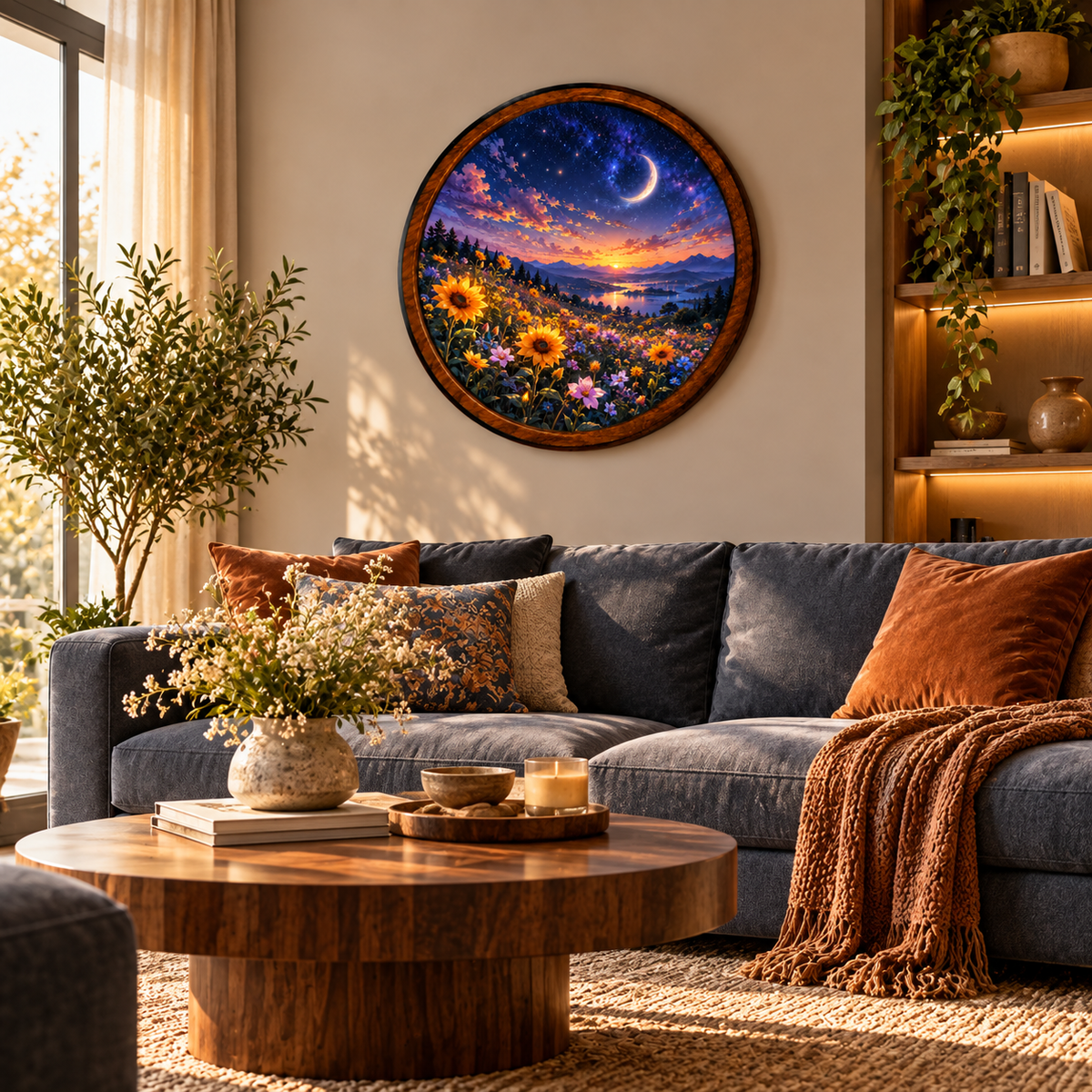 Moonlit Sunflower Valley – Handcrafted LED Wall Art