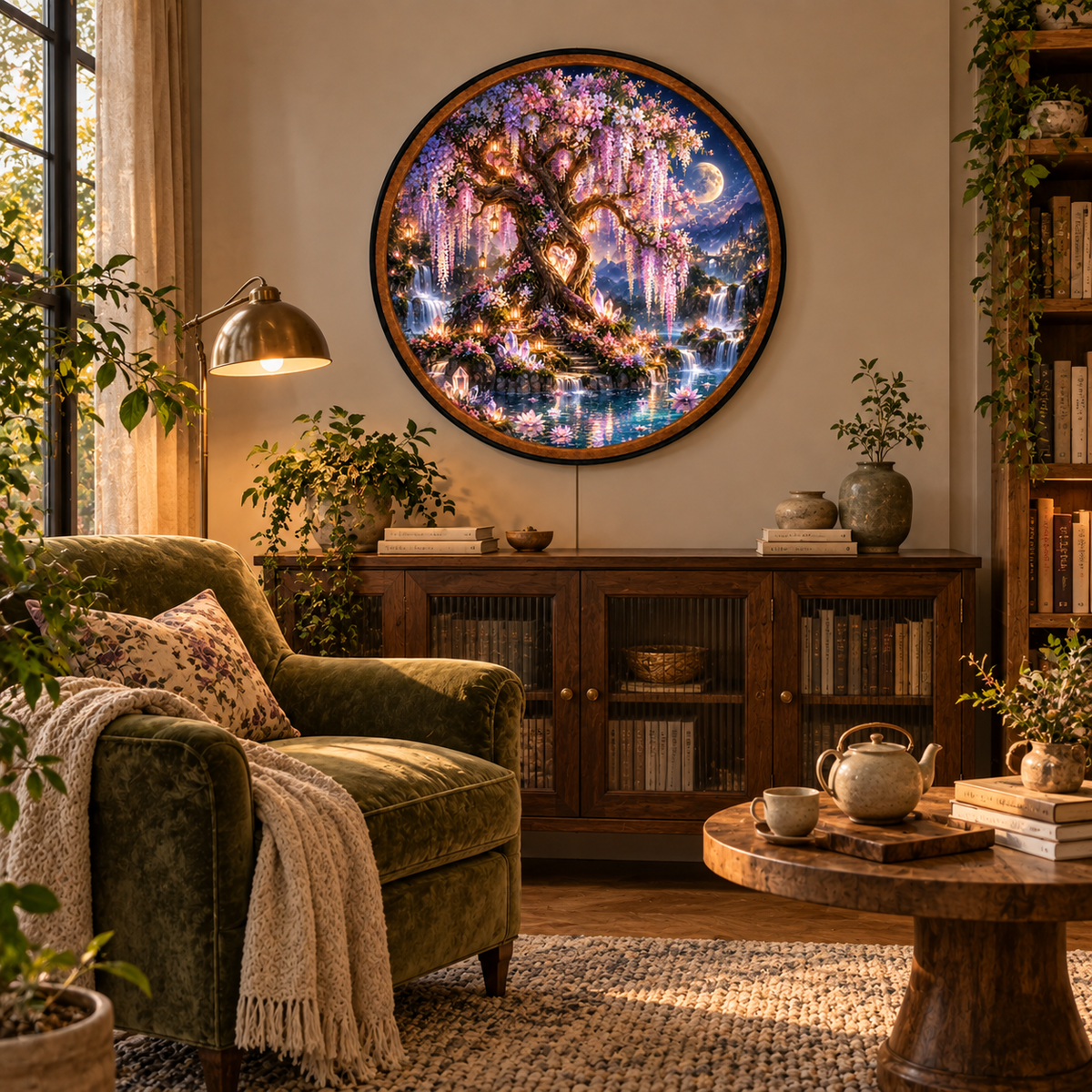 Enchanted Tree of Love – Handcrafted Round LED Wall Art