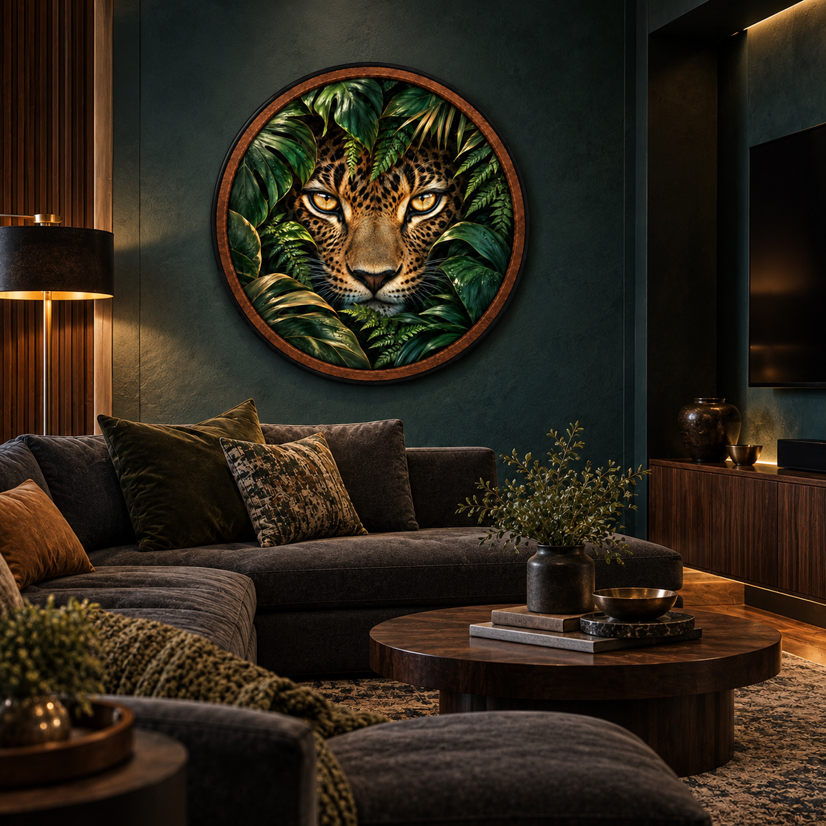 Emerald Guardian – Handcrafted LED Wall Art | Leopard & Tropical Jungle Decor