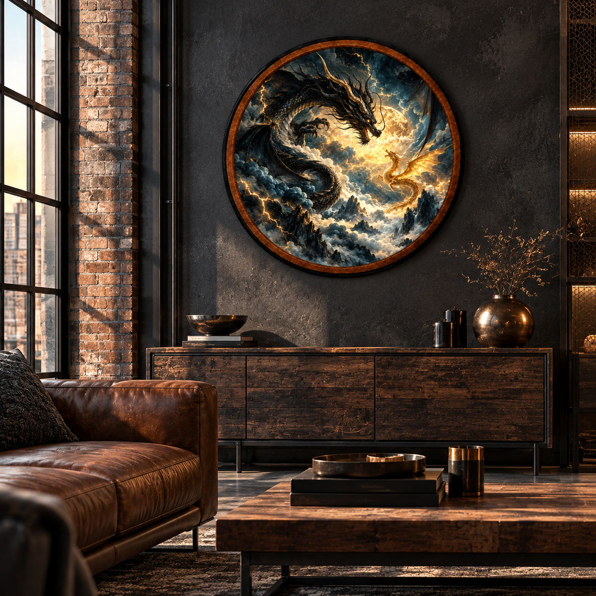 Black & Gold Dragons – Handcrafted LED Wall Art