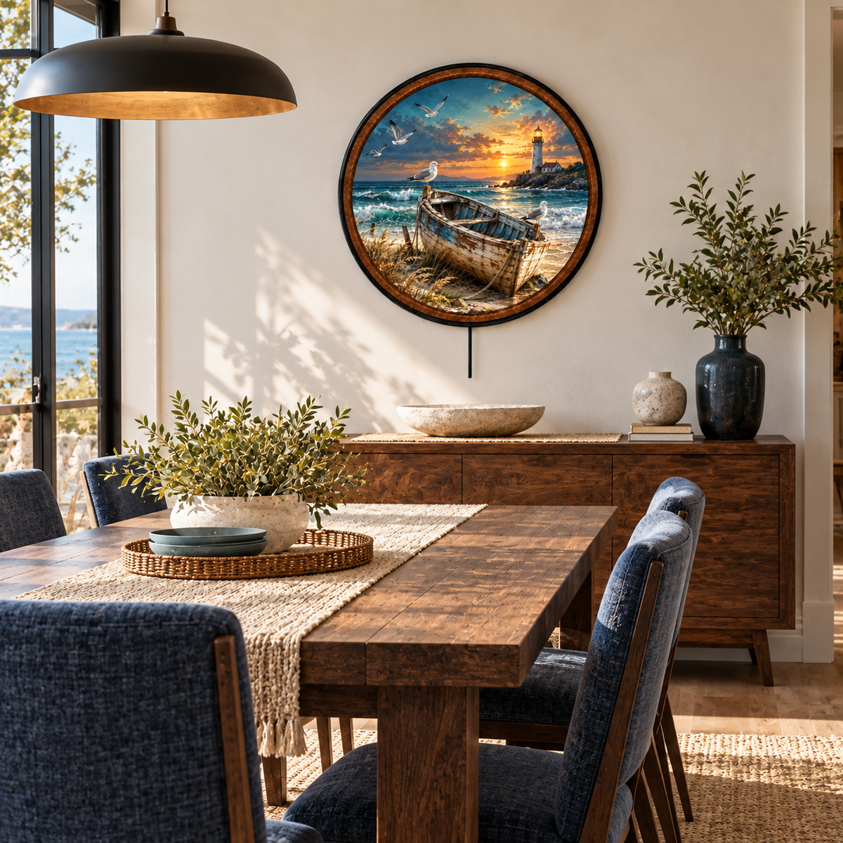 Coastal Lighthouse – Handcrafted LED Wall Art | Nautical Sunset Decor