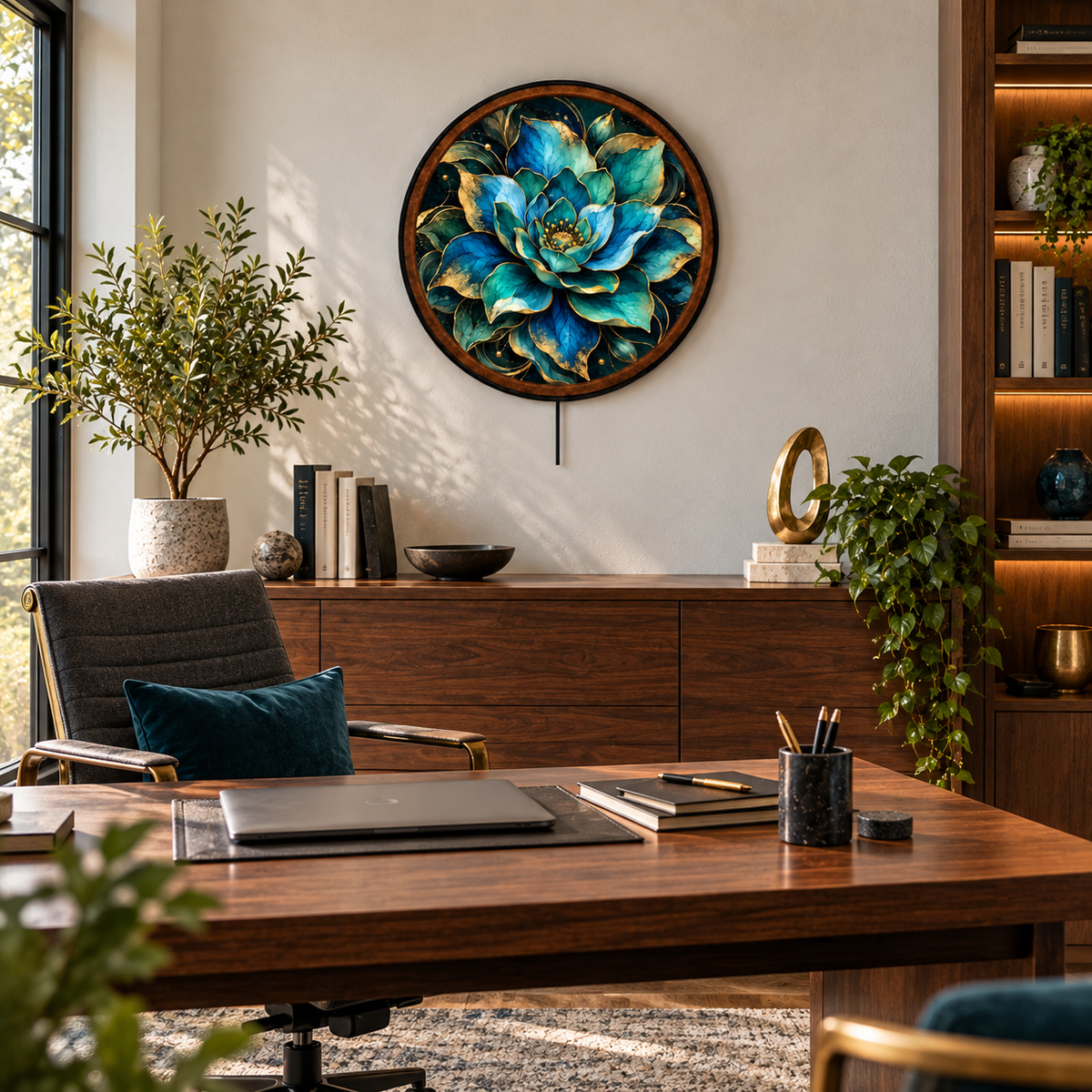 Sapphire Lotus – Handcrafted LED Wall Art