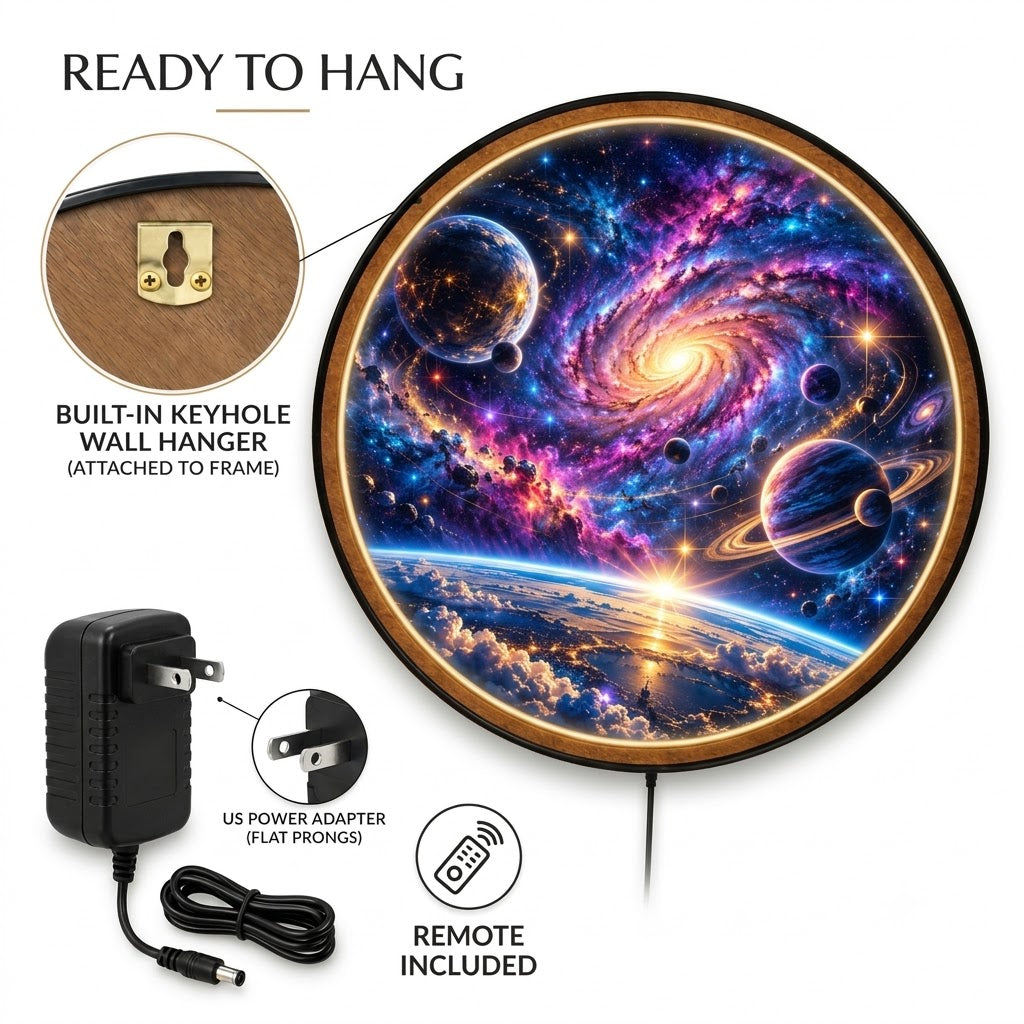 Cosmic Galaxy Vortex – Handcrafted Round LED Wall Art