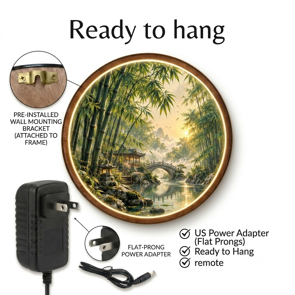 Handcrafted Bamboo Garden Sanctuary LED Wall Art
