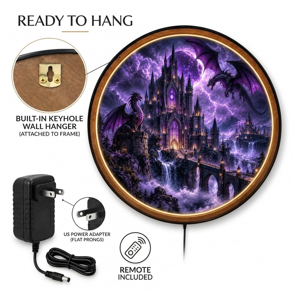 Dragon Kingdom – Handcrafted Round LED Wall Art