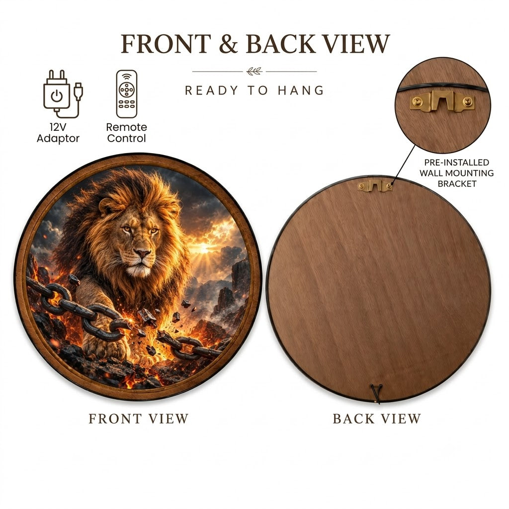 Handcrafted Break Every Chain Lion LED Wall Art