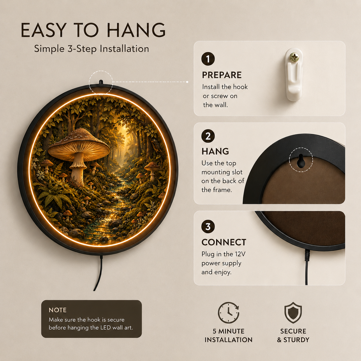 Enchanted Forest Mushroom LED Wall Art – Illuminated Nature Decor
