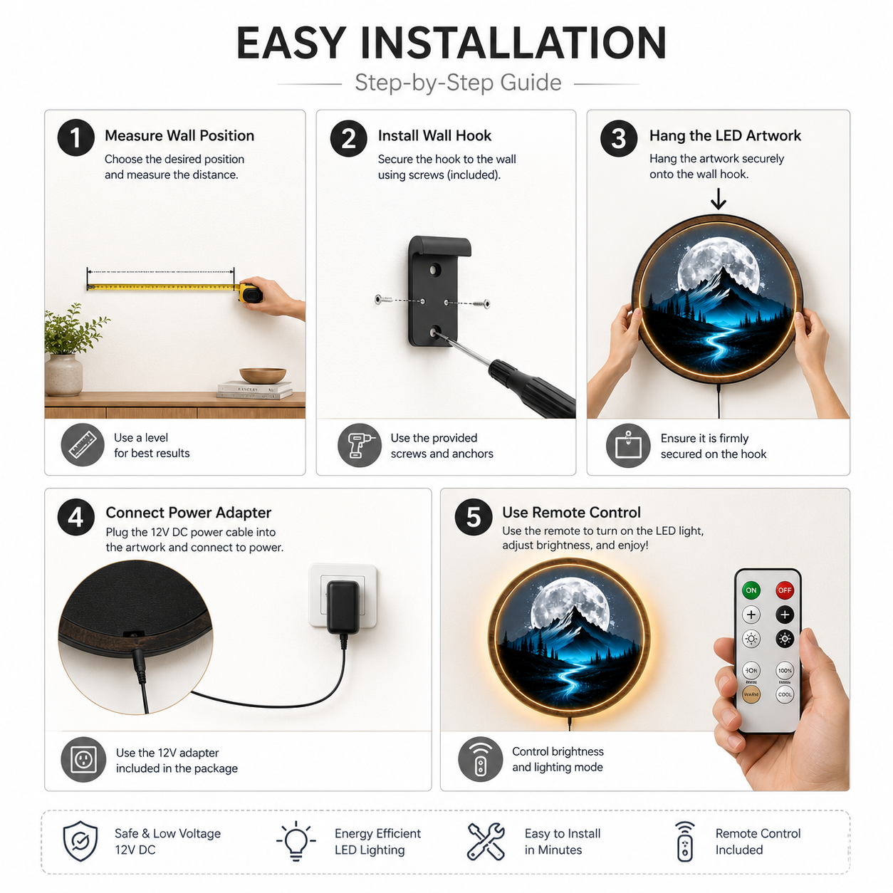 Blue Moon Mountain LED Wall Lamp | Glow River Wood Art