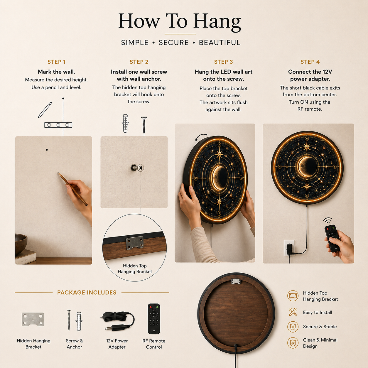 Celestial Compass Moon LED Wall Art – Illuminated Astronomical Decor