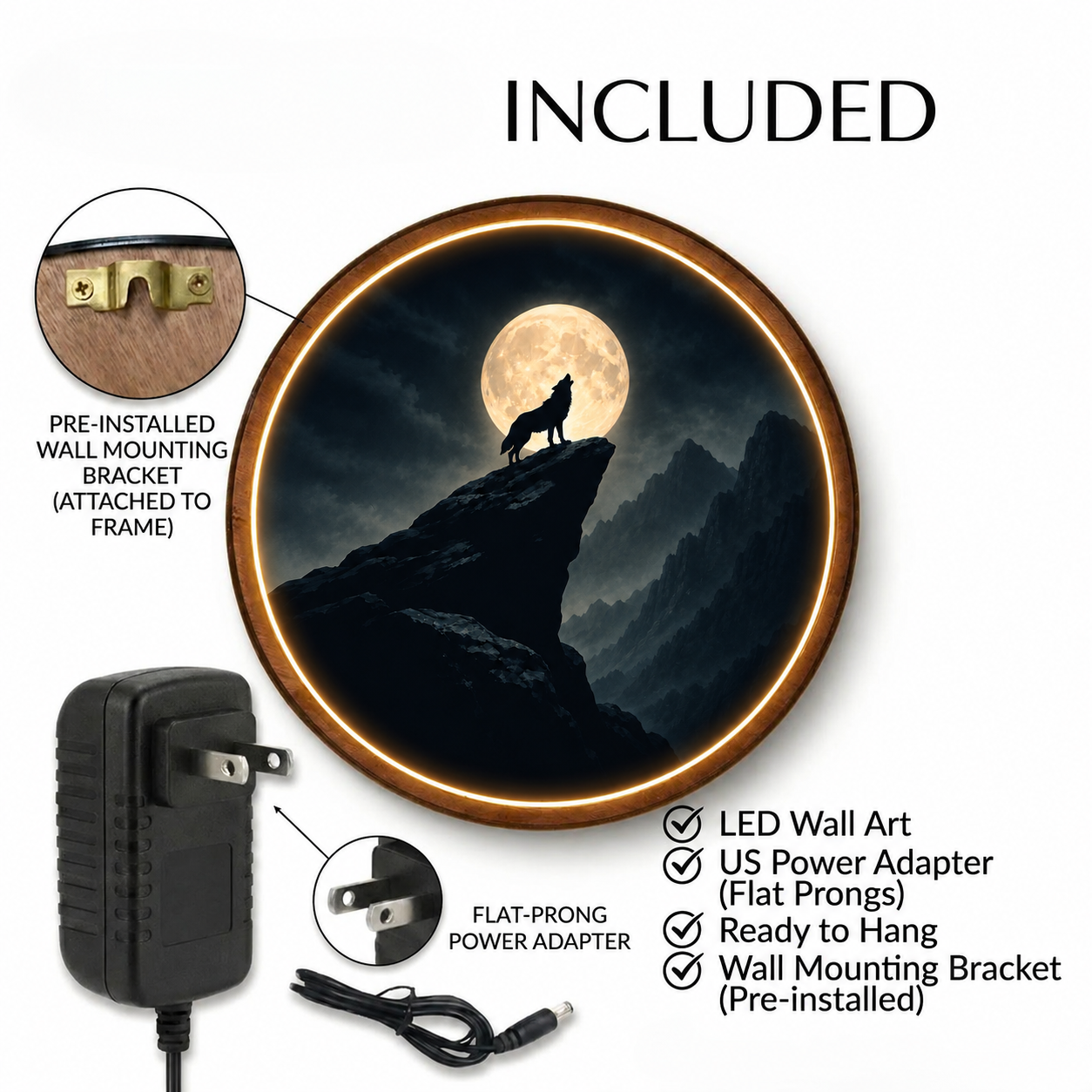 Howling Wolf LED Wall Light – Mountain Moon Wall Art