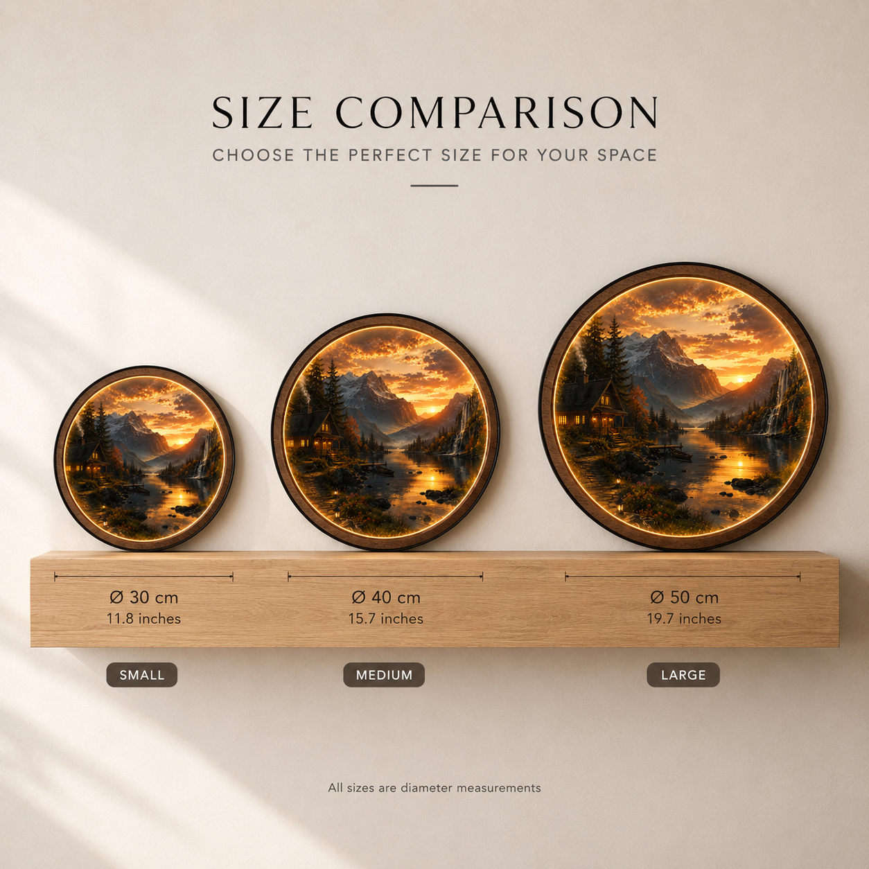 Mountain Cabin LED Wall Art – Sunset Lake Landscape Wall Decor