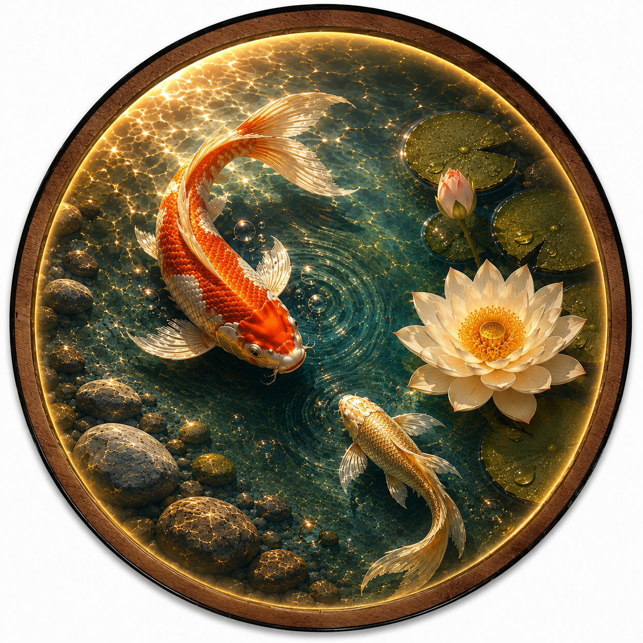 Golden Koi & Lotus LED Wall Art – Illuminated Zen Pond Decor