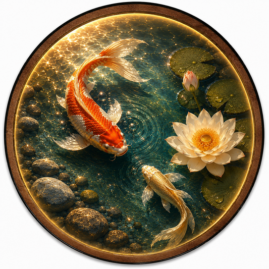 Golden Koi & Lotus LED Wall Art – Illuminated Zen Pond Decor