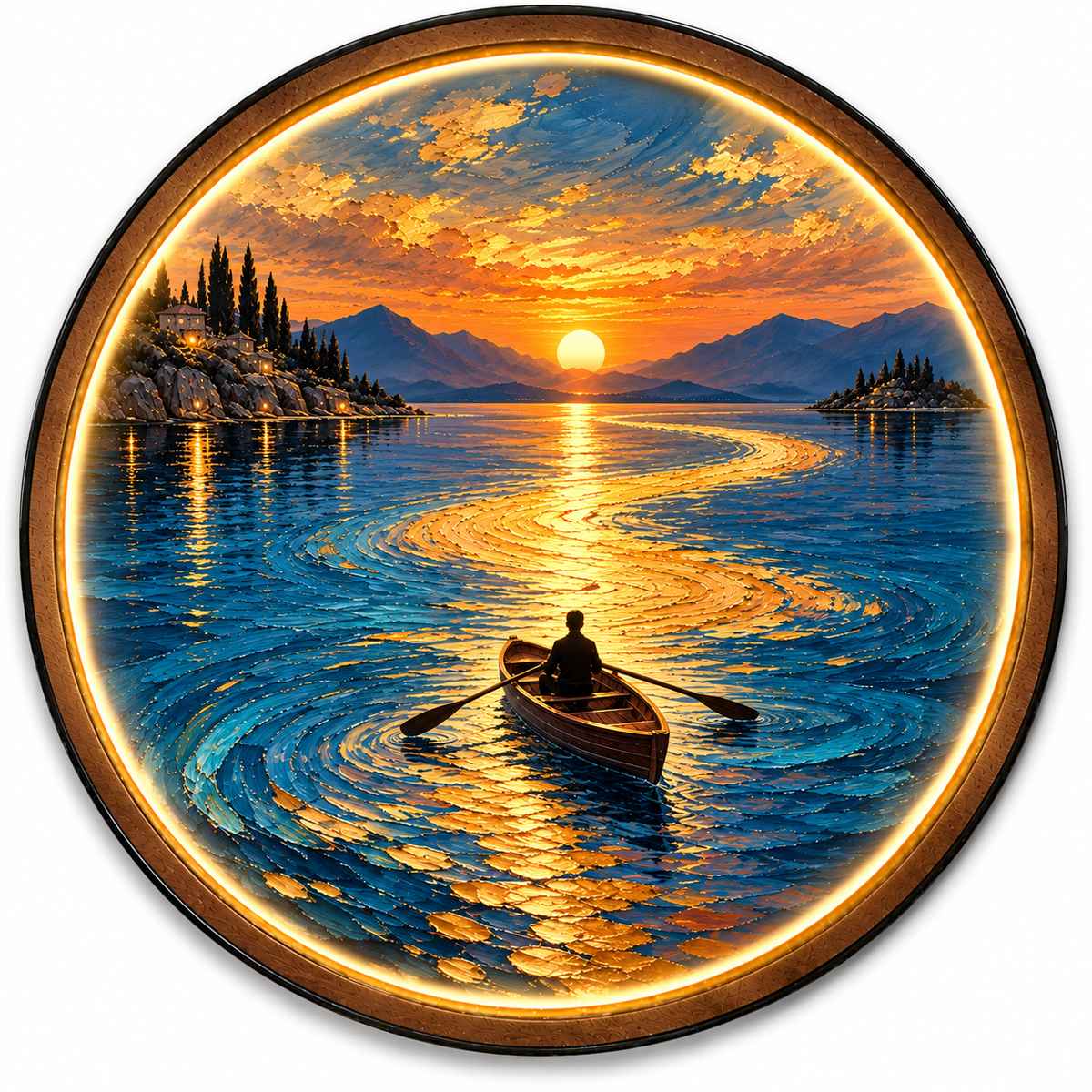 Golden Voyage LED Wall Art – Sunset Lake Lighted Decor