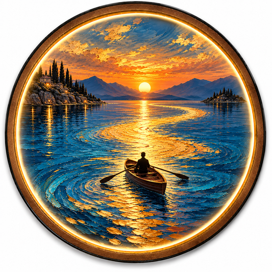 Golden Voyage LED Wall Art – Sunset Lake Lighted Decor