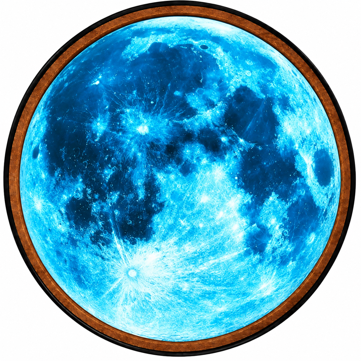 Electric Blue Moon – Handcrafted Round LED Wall Art