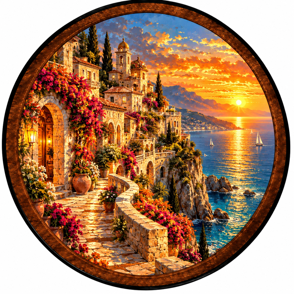 Amalfi Golden Sunset – Handcrafted LED Wall Art