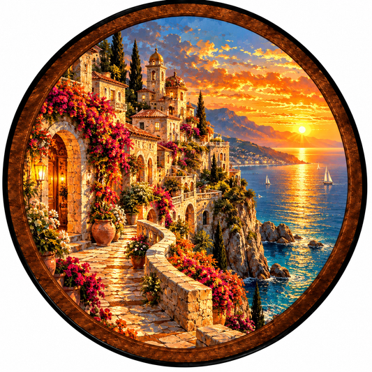 Amalfi Golden Sunset – Handcrafted LED Wall Art
