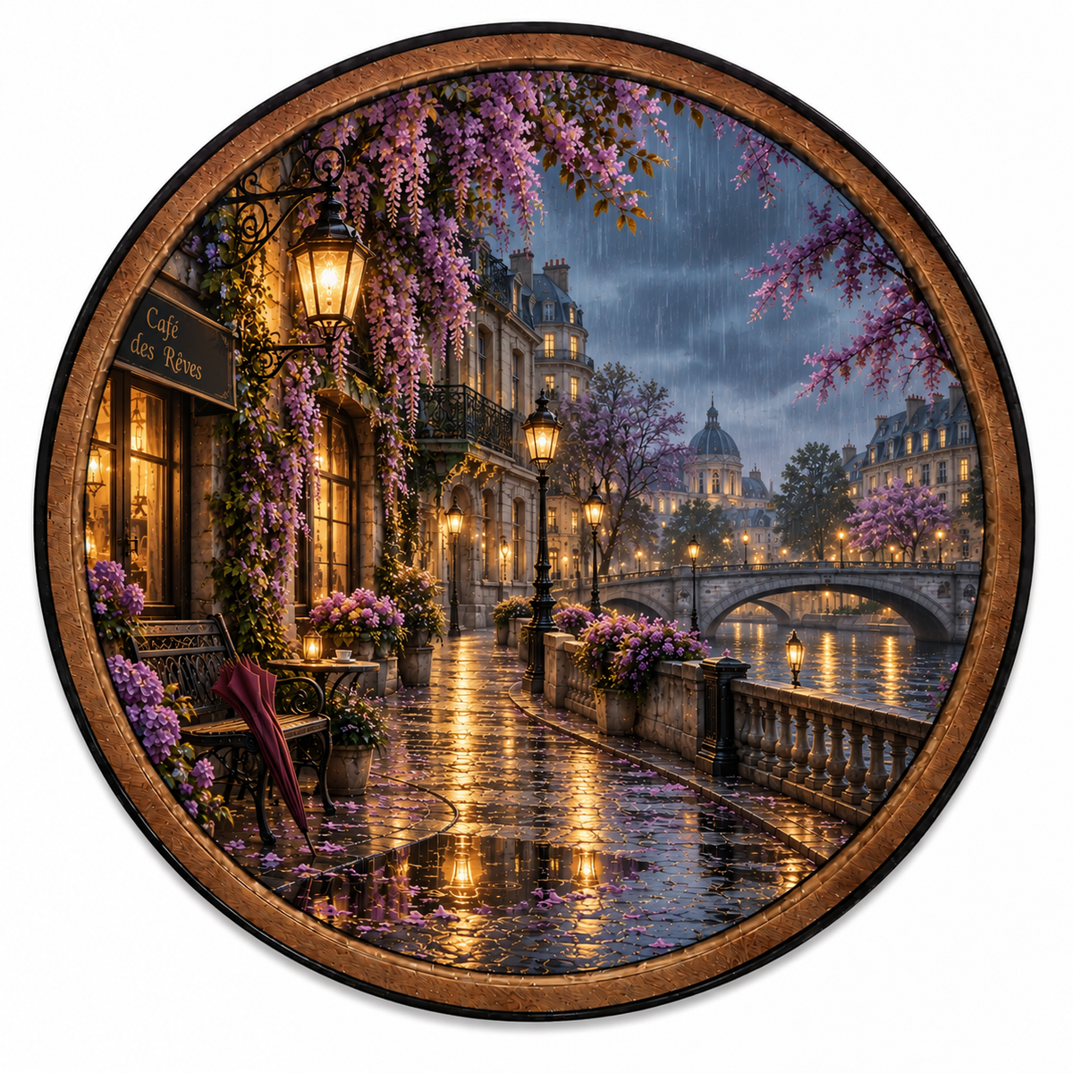 Violet Rain Promenade LED Wall Art – Romantic Riverside Evening