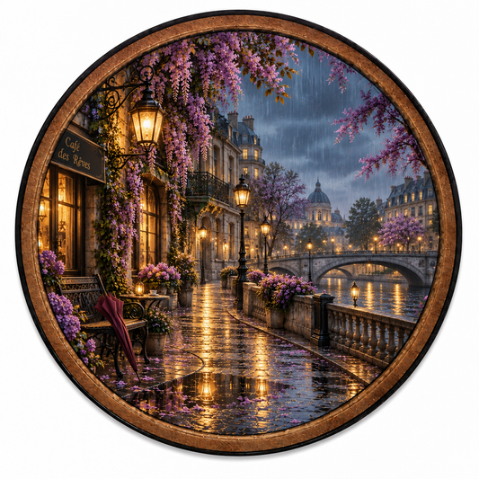 Violet Rain Promenade LED Wall Art – Romantic Riverside Evening