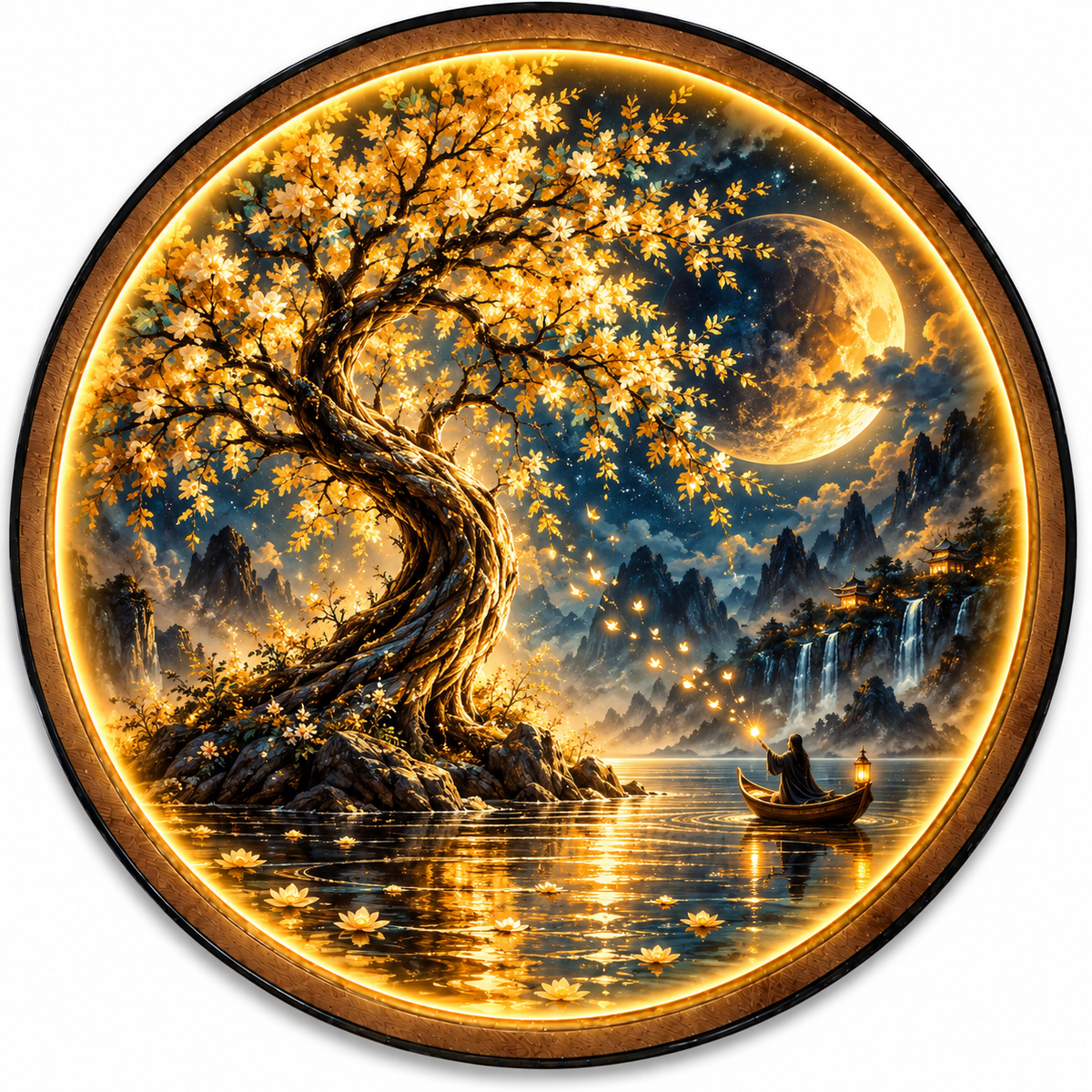 Golden Wishing Tree LED Wall Art – Moonlit Fantasy Decor