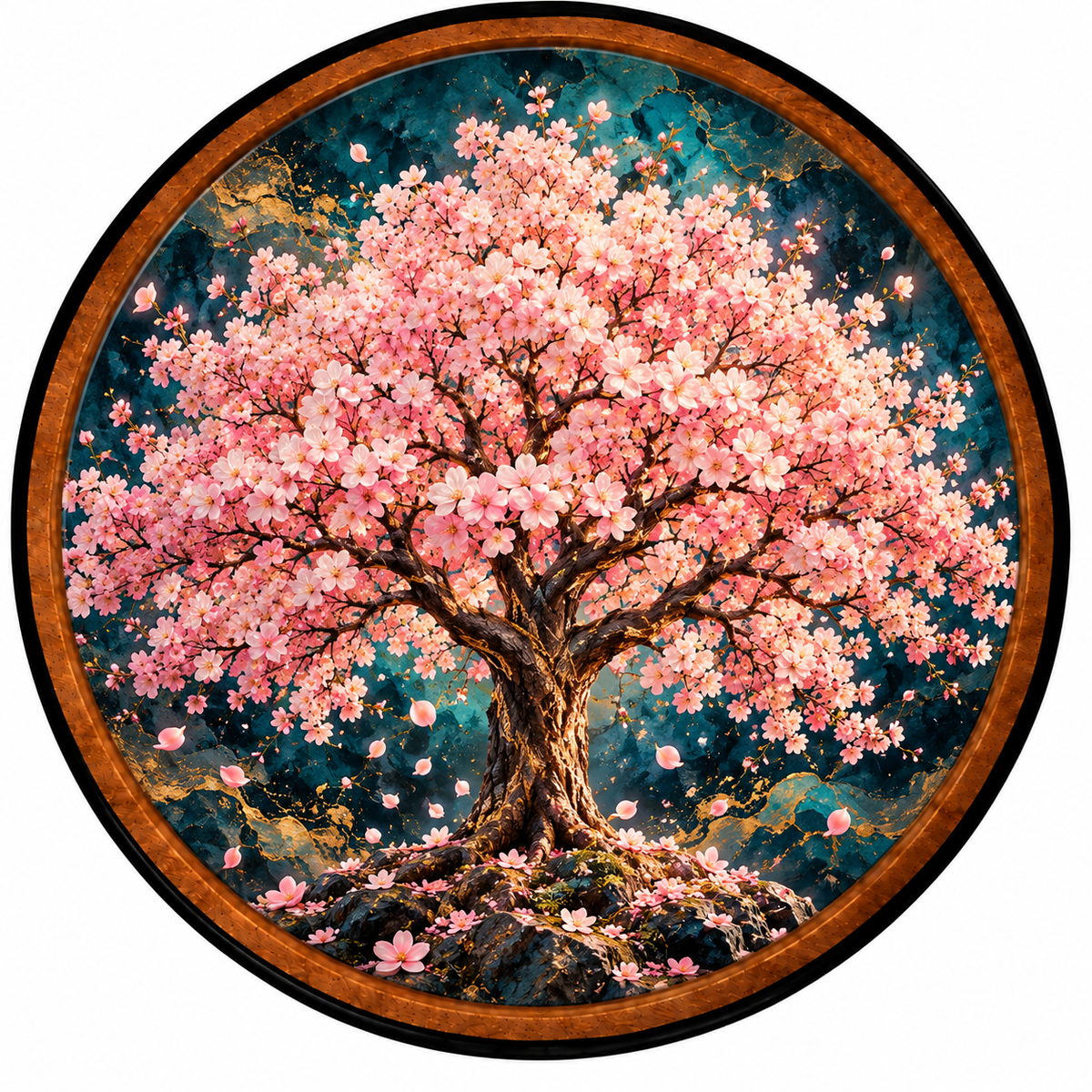Blossom of Serenity – Handcrafted Round LED Wall Art