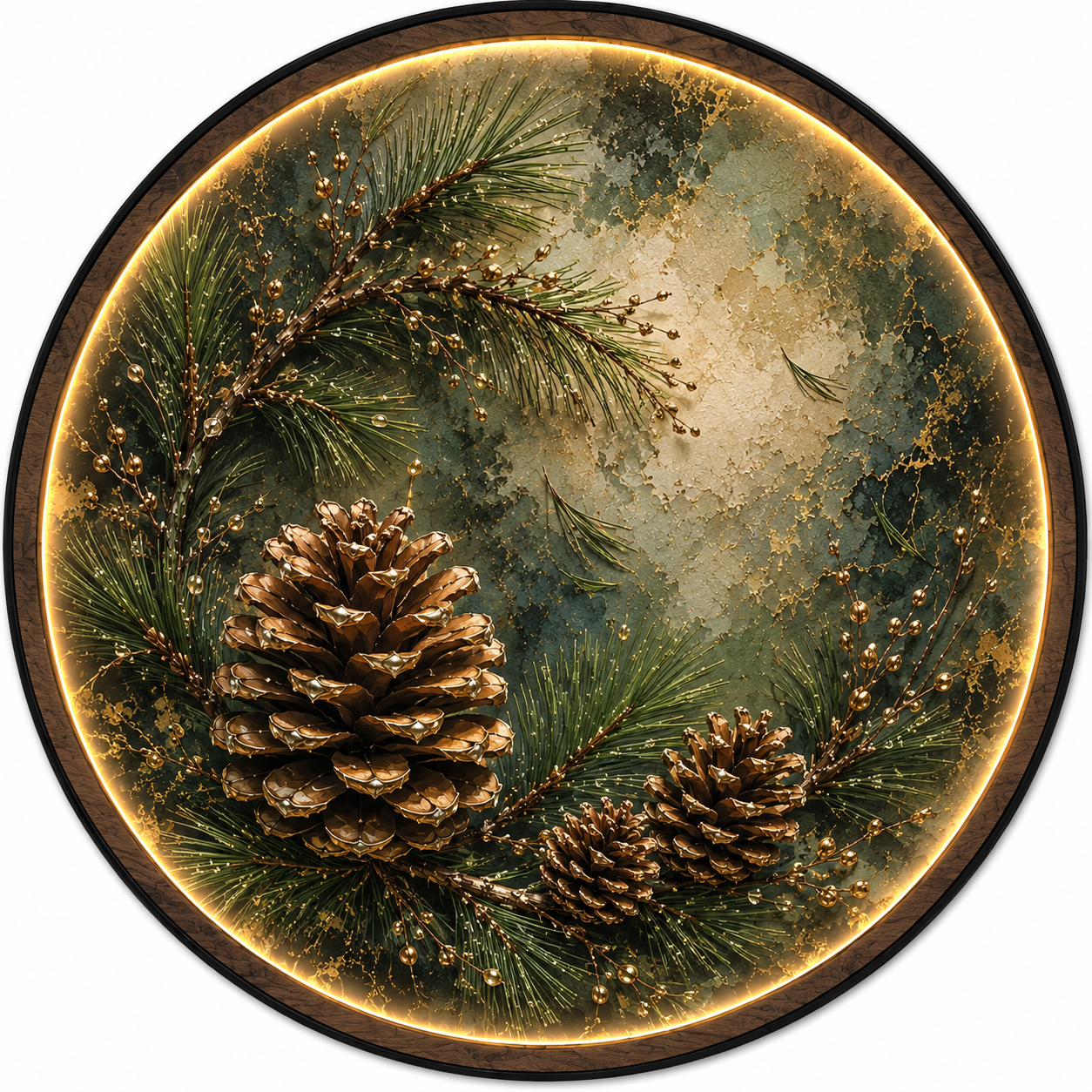 Golden Pinecone LED Wall Art – Evergreen Botanical Decor