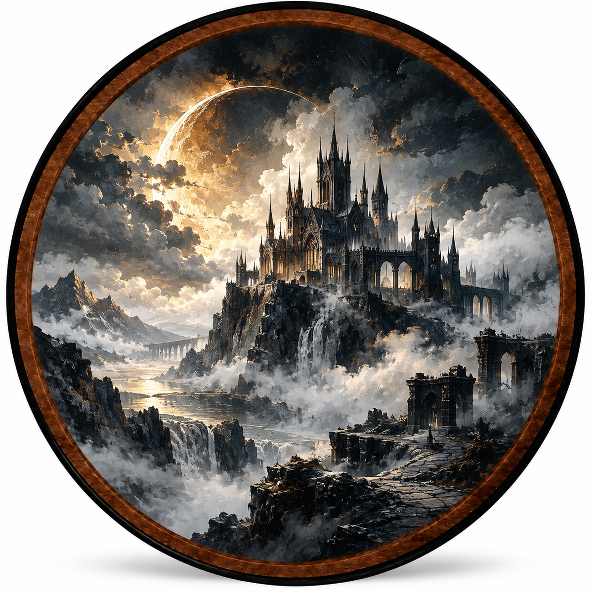 Gothic Castle & Golden Moon – Handcrafted LED Wall Art