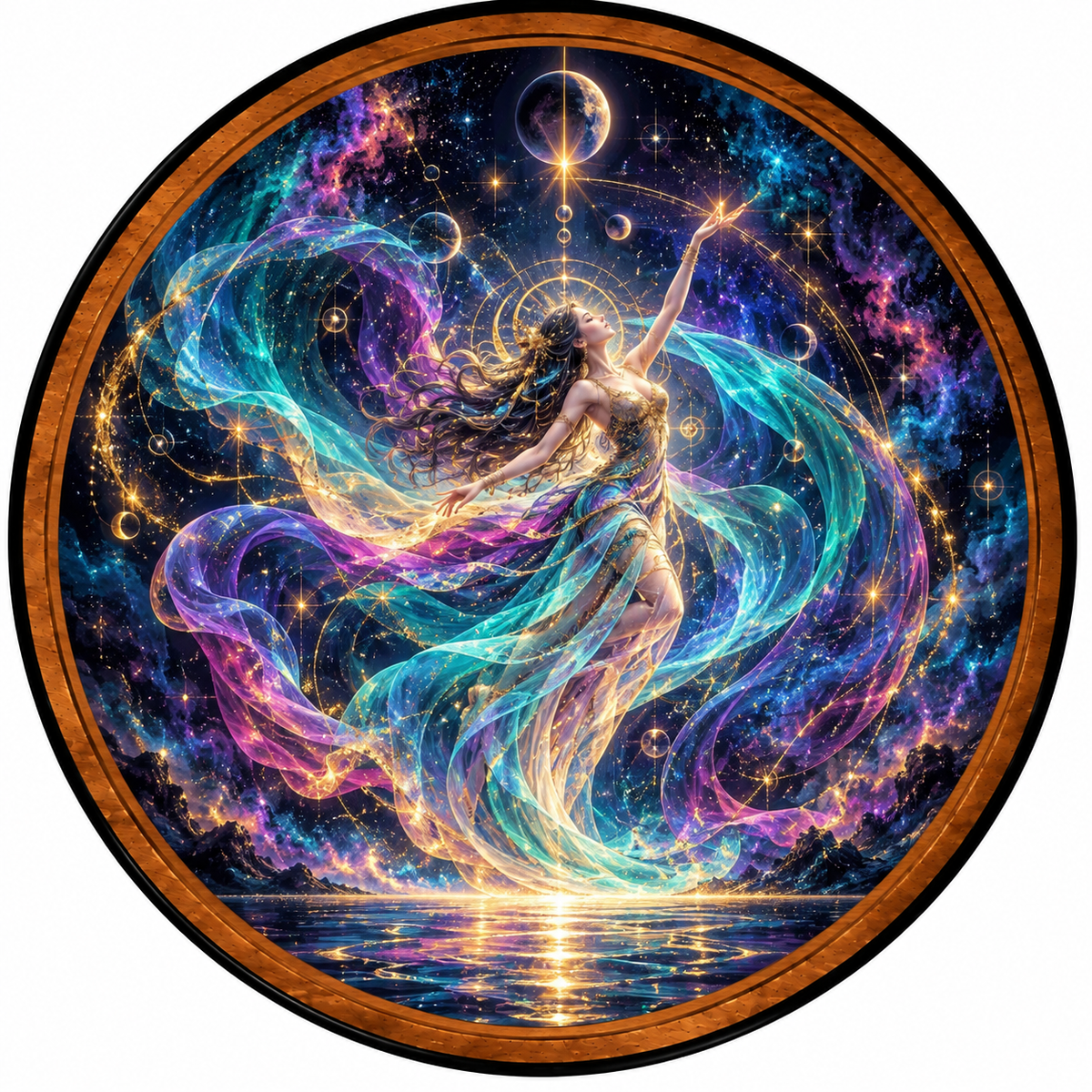 Celestial Goddess – Handcrafted Round LED Wall Art