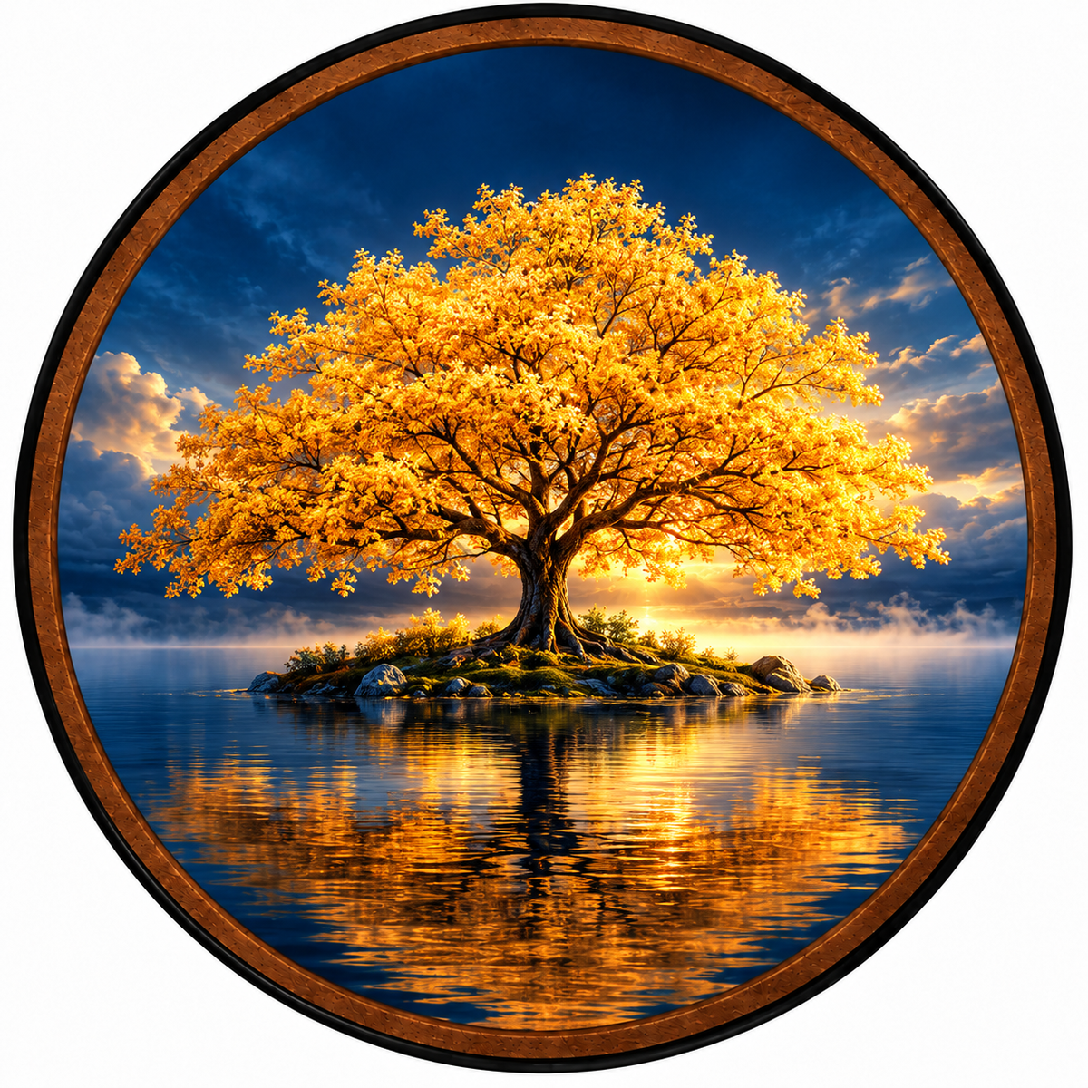 Golden Everlight Tree – Handcrafted LED Wall Art | Glowing Golden Tree & Peaceful Lake