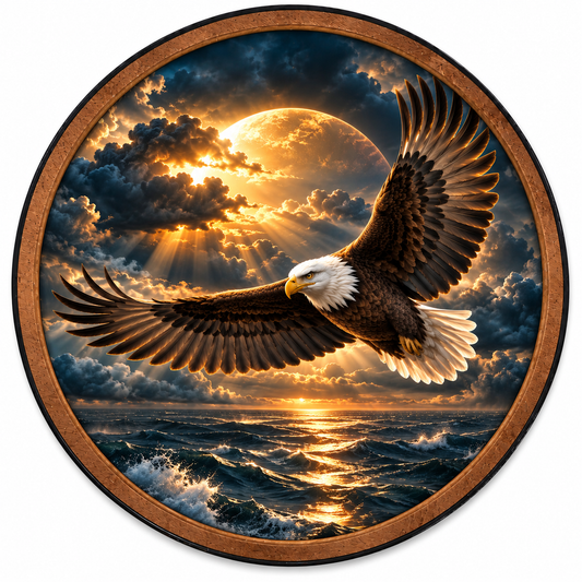 Golden Storm Eagle LED Wall Art – Bald Eagle Ocean Decor