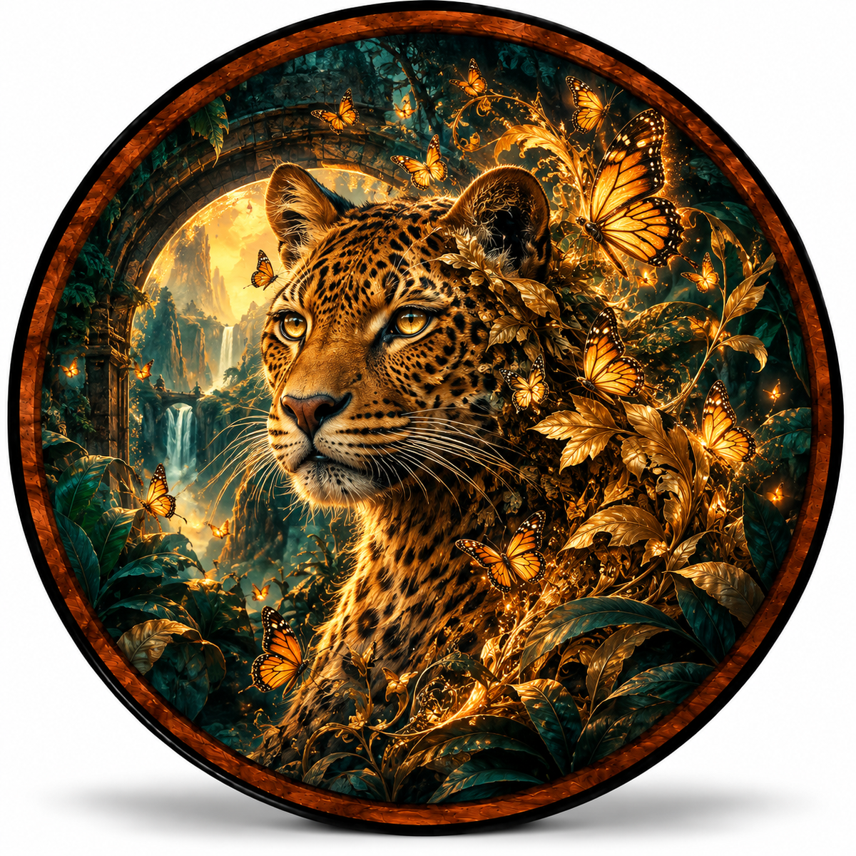 Golden Jungle Leopard – Handcrafted LED Wall Art