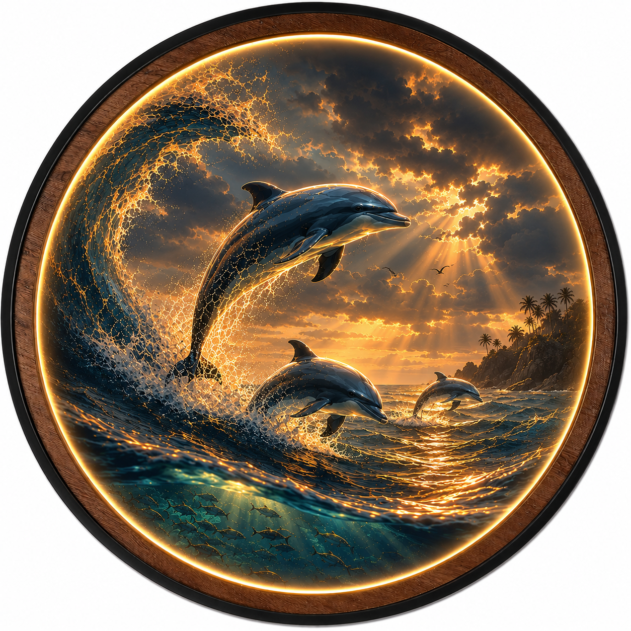 Dolphin Ocean Sunset LED Wall Art – Coastal Acrylic Light Decor