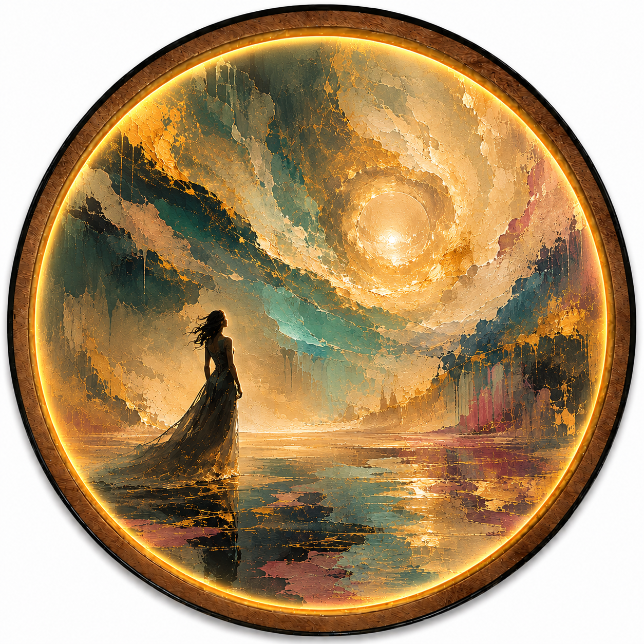 Beyond the Veil LED Wall Art – Feminine Abstract Round Decor