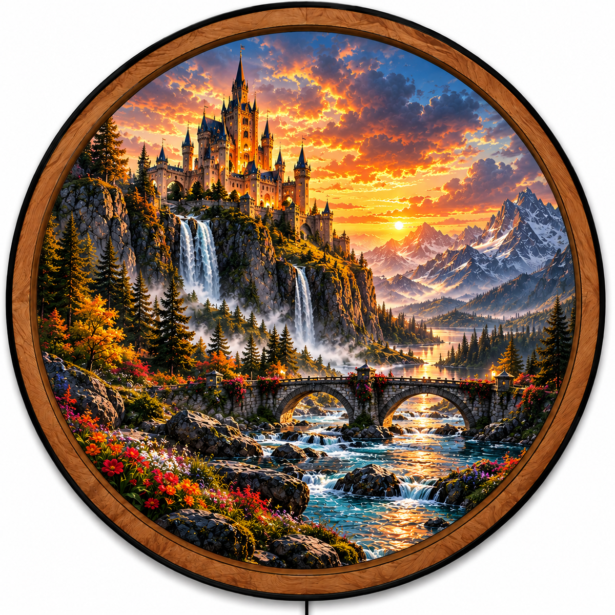 Golden Castle Mountain Sunset LED Wall Art
