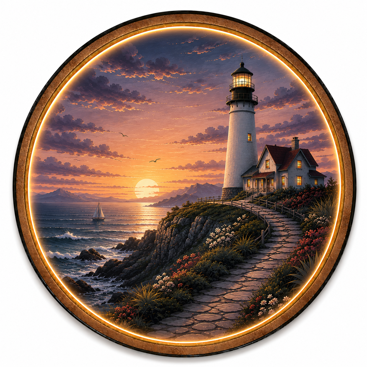 Harbor Light LED Wall Art – Coastal Lighthouse Sunset