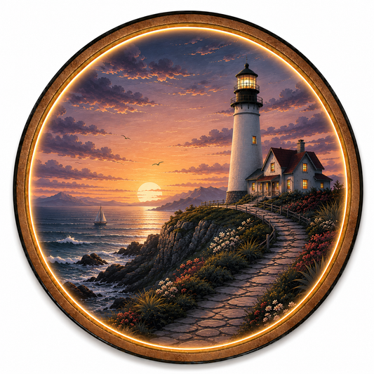Harbor Light LED Wall Art – Coastal Lighthouse Sunset