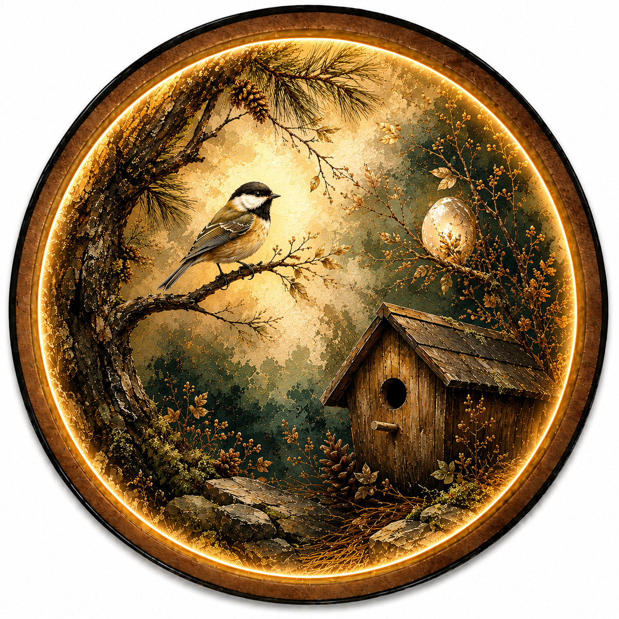 Woodland Haven LED Wall Art – Birdhouse & Songbird Nature Decor