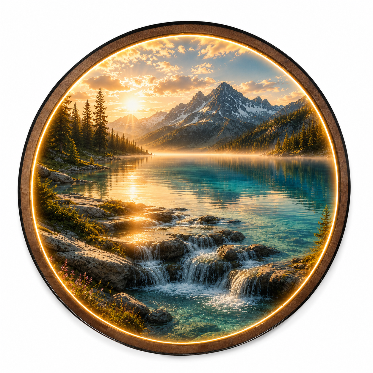 Alpine Mountain Lake LED Wall Art – Illuminated Nature Landscape Decor