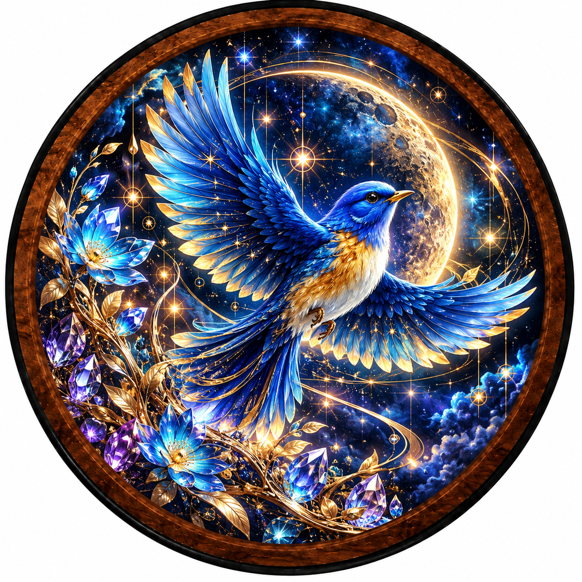 Handcrafted LED Wall Art | Blue Bird Moon Decor