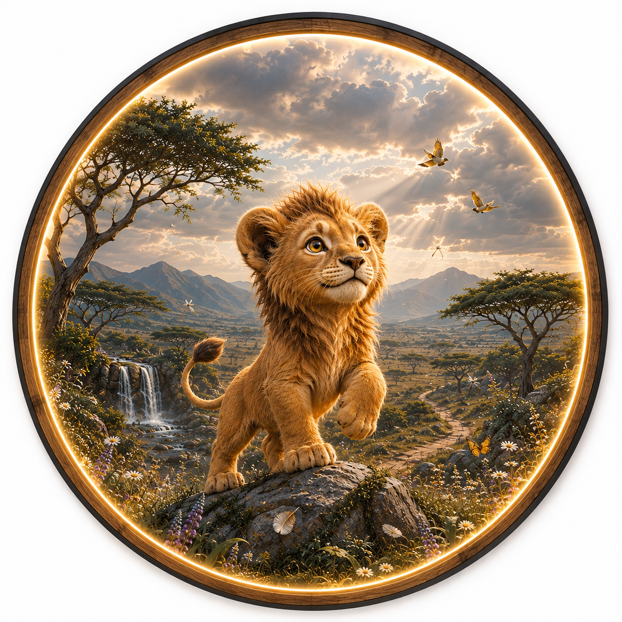 Little Safari Lion LED Wall Art, Cute Lion Nursery Light, Safari Animal Decor, Warm LED Night Light, Kids Bedroom Wall Decor