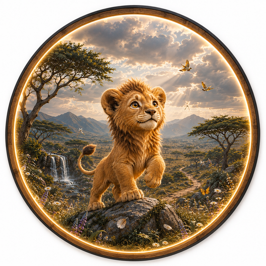 Little Safari Lion LED Wall Art, Cute Lion Nursery Light, Safari Animal Decor, Warm LED Night Light, Kids Bedroom Wall Decor
