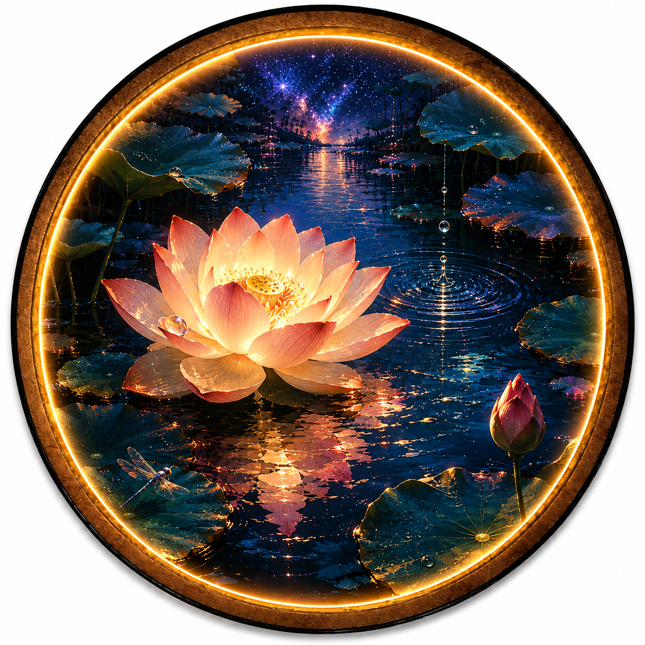 Midnight Lotus – Luminous Dew LED Wall Art