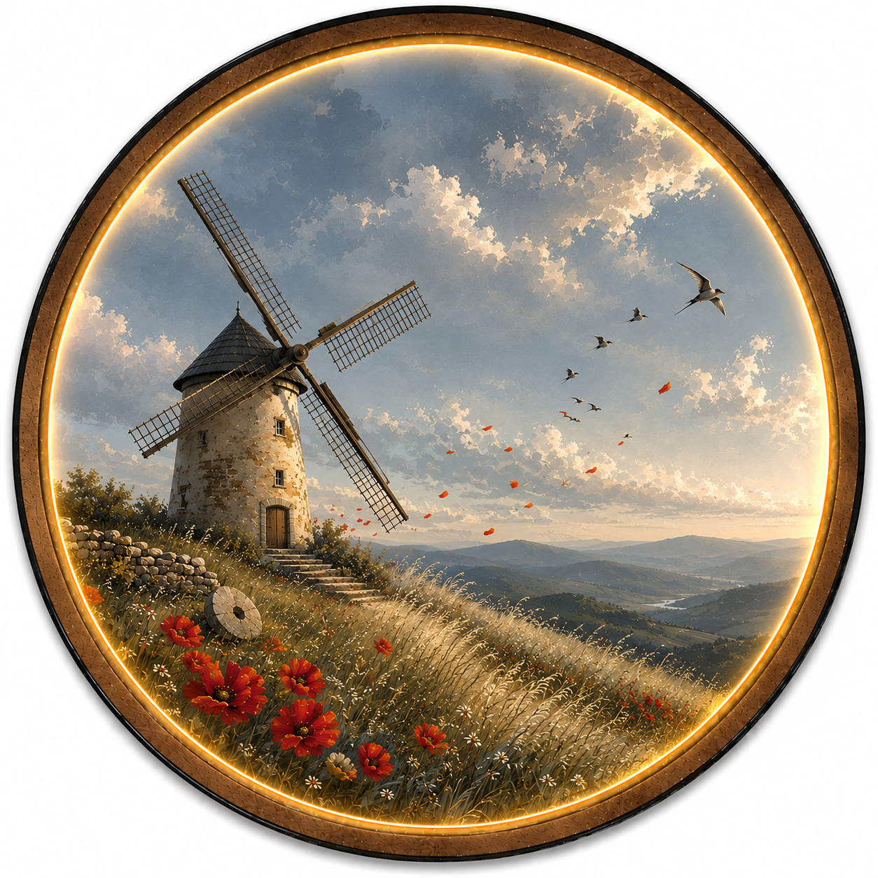 Windmill Meadow LED Wall Art – Countryside Landscape Decor