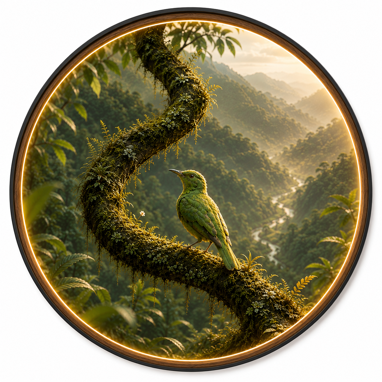 Emerald Rainforest Bird LED Wall Art – Nature Acrylic Decor