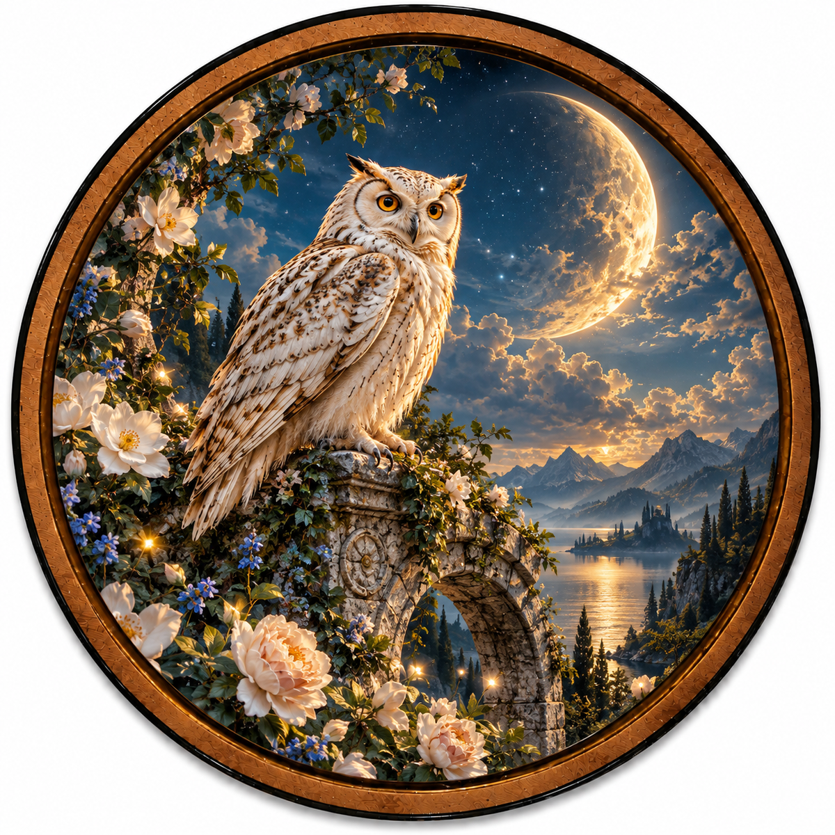 Handcrafted Moonlit White Owl Fantasy LED Wall Art