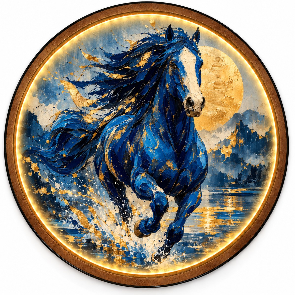 Blue Stallion Golden Moon LED Wall Art – Horse Decor