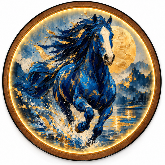 Blue Stallion Golden Moon LED Wall Art – Horse Decor