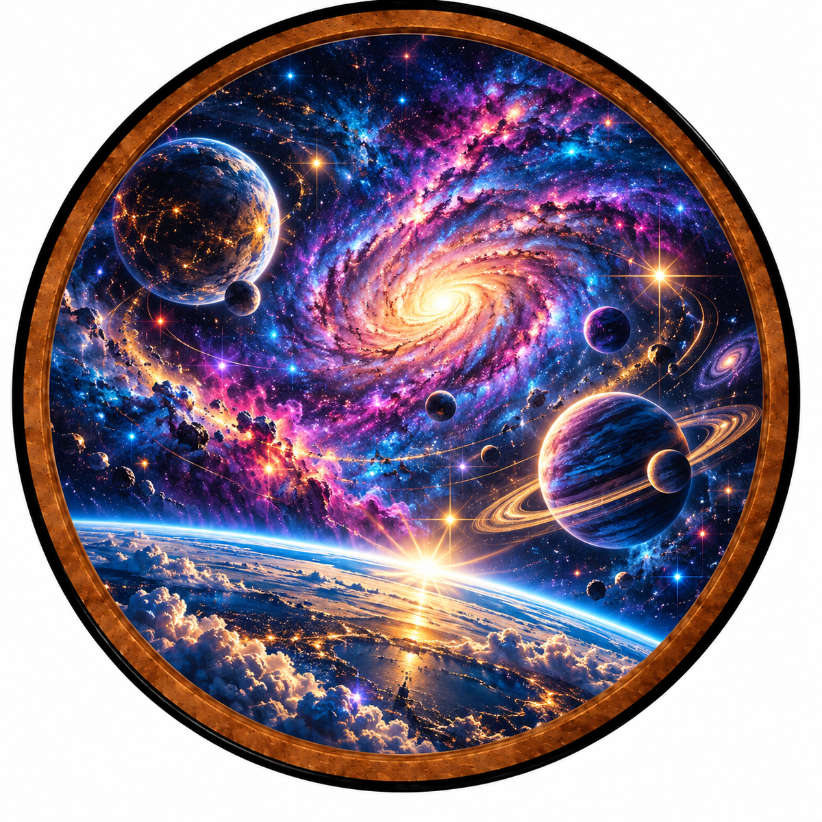 Cosmic Galaxy Vortex – Handcrafted Round LED Wall Art