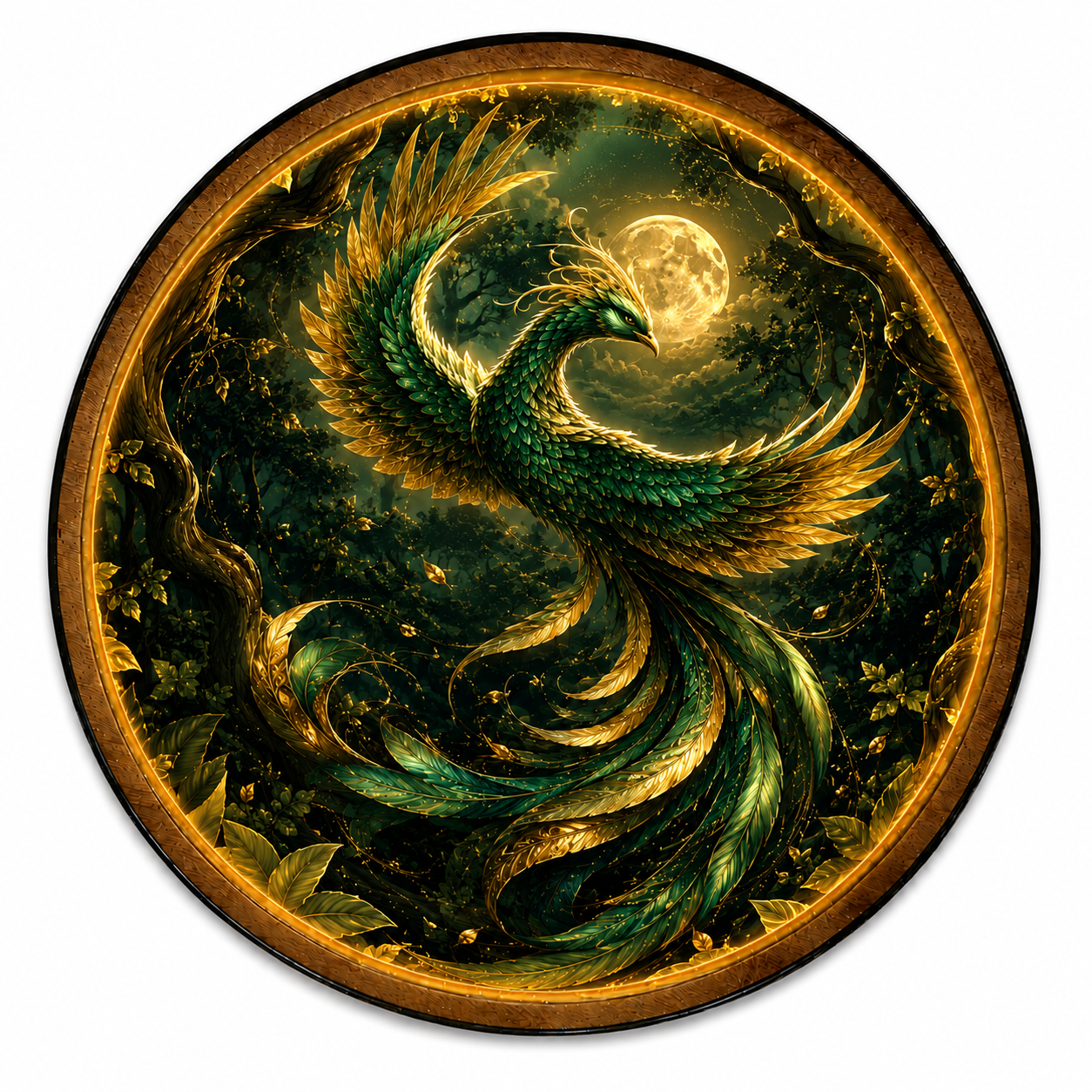 Emerald Phoenix Moon LED Wall Art – Illuminated Fantasy Decor
